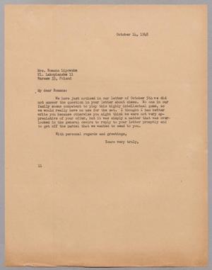 [Letter from I. H. Kempner to Roma Lipowska, October 14, 1948]