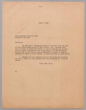 [Letter from Isaac H. Kempner to the Lake Champlain National Bank, June 7, 1948]