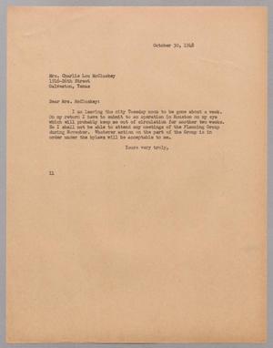 [Letter from Isaac H. Kempner to Charlie Lour Mc Cluskey, October 30, 1948]