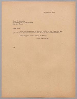 [Letter from Isaac H. Kempner to Hon J. McDonald, February 12, 1948]