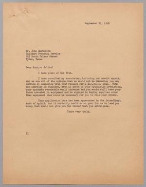 [Letter from I. H. Kempner to John Markowitz, September 27, 1948]