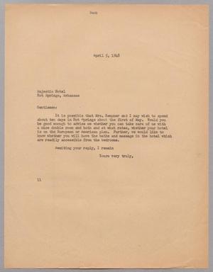 Primary view of object titled '[Letter from Isaac H. Kempner to the Majestic Hotel, April 5, 1948]'.