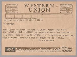 [Telegram from H. M. Johnson to H. Kempner, August 12]