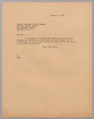 [Letter from Isaac Herbert Kempner to General Passenger Traffic Manager, August 10, 1948]