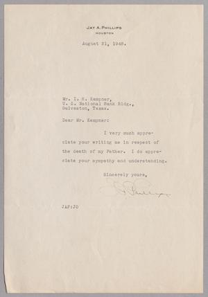 Primary view of object titled '[Letter from Jay A. Phillips to I. H. Kempner, August 21, 1948]'.