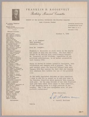 [Letter from W. Averell Herriman to Isaac H. Kempner, October 7, 1948]