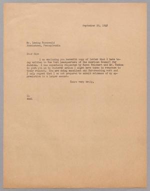 Primary view of object titled '[Letter from I. H. Kempner to Lesing Rosenwald, September 20, 1948]'.