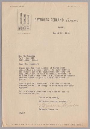 [Letter from the Reynolds Penland Company to I. H. Kempner, April 10, 1948]