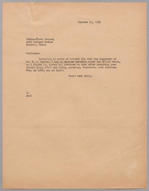 [Letter from I. H. Kempner to Straus-Frank Company, October 11, 1948]