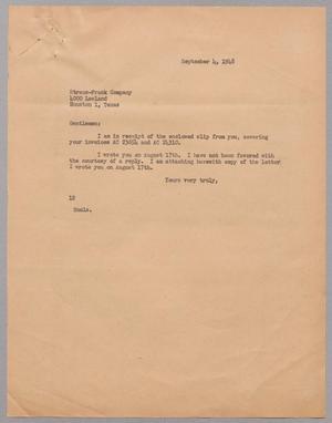 [Letter from I. H. Kempner to Straus-Frank Company, September 4, 1948]