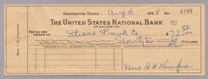 [Check from Henrietta Leonora Blum Kempner to Straus Frank Co., August 16, 1948]