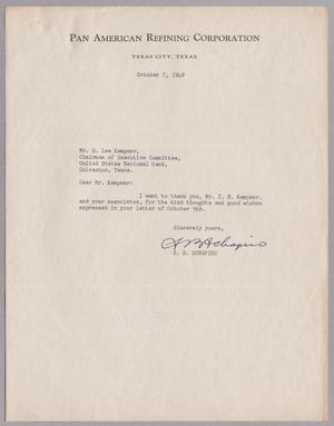 [Letter from S. B. Schapiro to R. Lee Kempner, October 7, 1948]