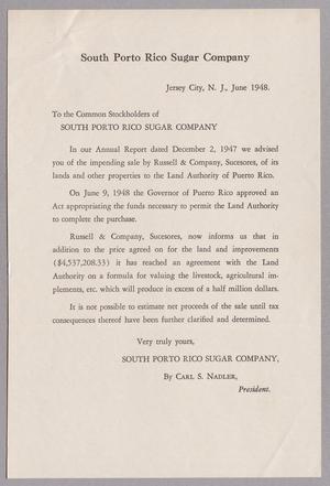 [Letter from South Porto Rico Sugar Company, June 1948]