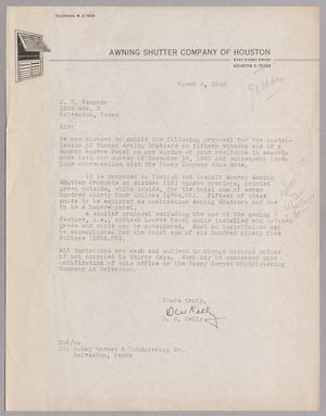 [Letter from D. W. Kelly to J. H. Kempner, March 8, 1948]