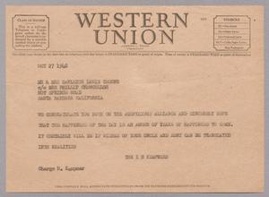 Primary view of object titled '[Telegram from I.H. Kempner to Mr. and Mrs. Oakleigh Lewis Thorne, October 27, 1948]'.