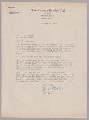 [Letter from Tom Miller to I. H. Kempner, October 22, 1948]