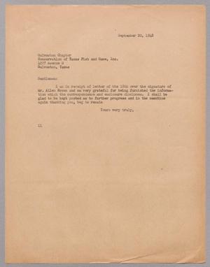 [Letter from I. H. Kempner to Galveston Chapter, September 20, 1948]