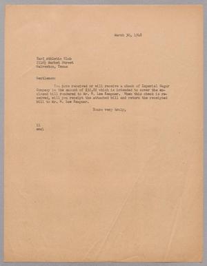 [Letter from I. H. Kempner to Turf Athletic Club, March 30, 1948]