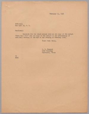 [Letter from I. H. Kempner to Town Hall, February 11, 1948]