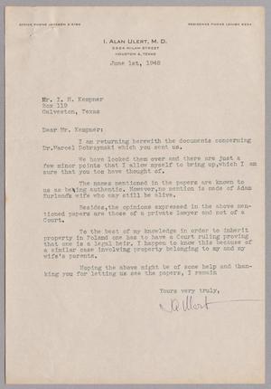 [Letter from I. Alan Ulert to I. H. Kempner, June 1, 1948]