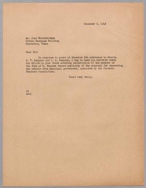 [Letter from I. H. Kempner to John Winterbotham, December 9, 1948]