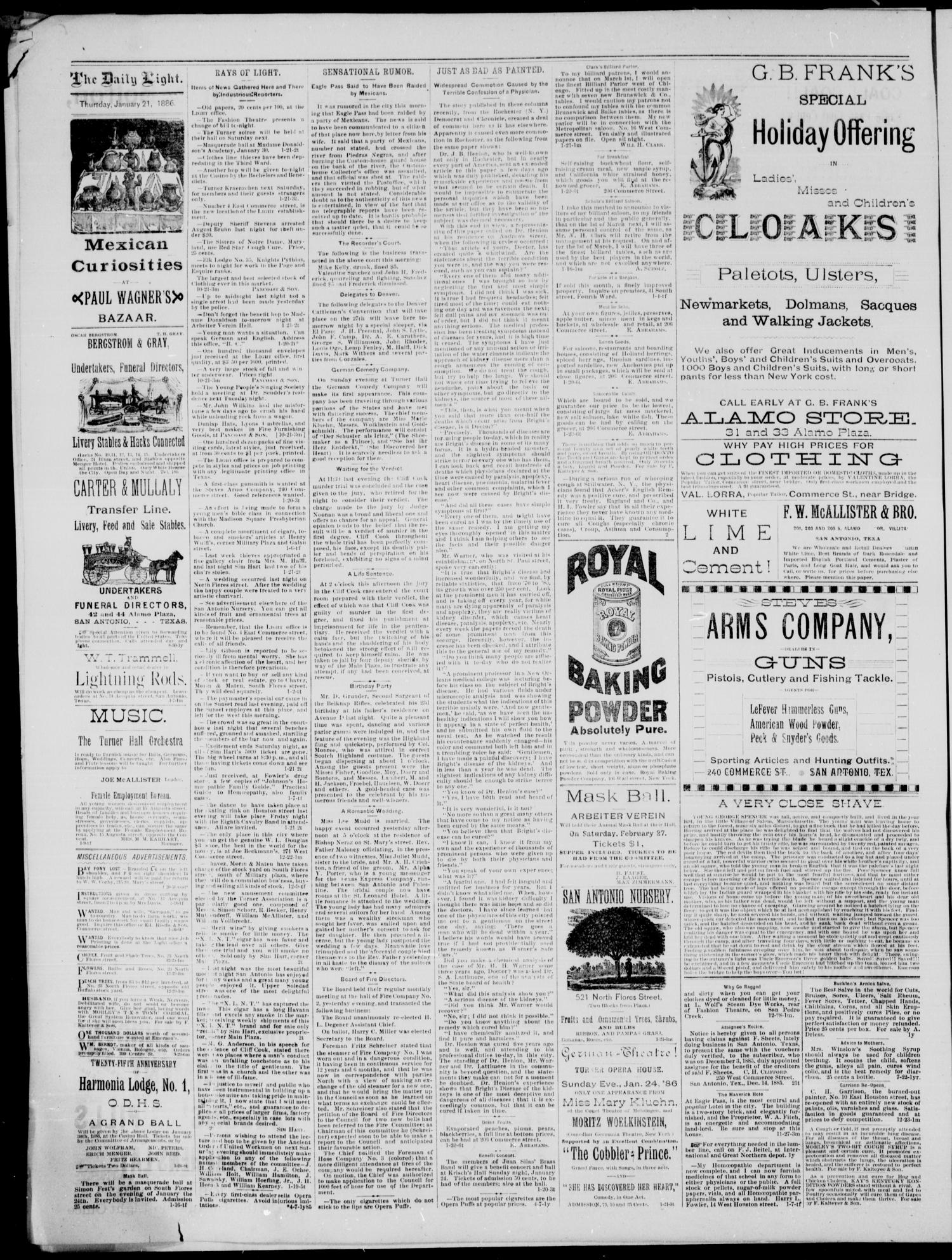 San Antonio Daily Light (San Antonio, Tex.), Vol. 6, No. 2, Ed. 1, Thursday, January 21, 1886
                                                
                                                    [Sequence #]: 4 of 4
                                                