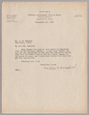 [Letter from Walter F. Woodul to I. H. Kempner, September 16, 1948]