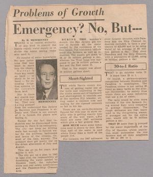 [Clipping: Problems of Growth: Emergency? No, But---]