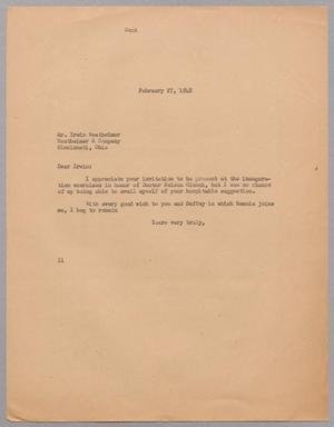[Letter from I. H. Kempner to Irwin Westheimer, February 27, 1948]
