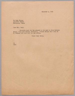 [Letter from Isaac Herbert Kempner to Ye Odde Shoppe, December 4, 1948]