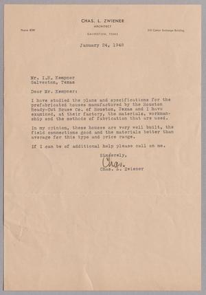 Primary view of object titled '[Letter from Chas. L. Zwiener to I. H. Kempner, January 24, 1948]'.