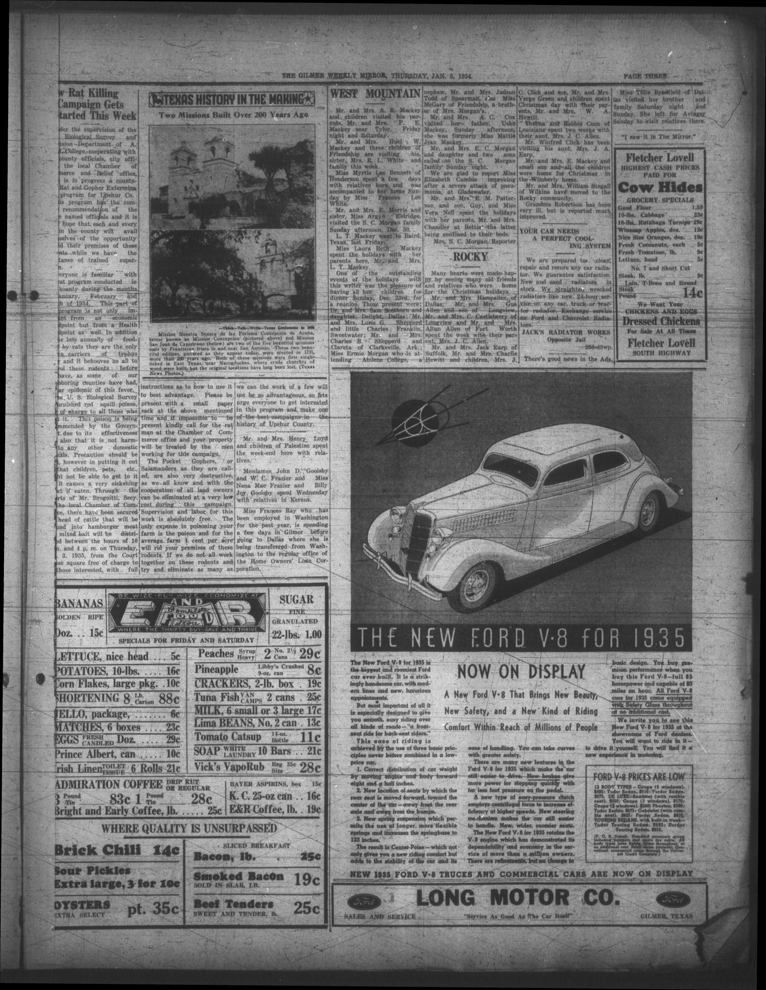 The Gilmer Weekly Mirror (Gilmer, Tex.), Vol. 59, No. 51, Ed. 1 Thursday, January 3, 1935
                                                
                                                    [Sequence #]: 3 of 6
                                                