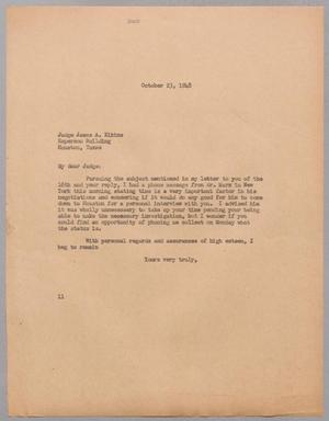 [Letter from I. H. Kempner to Judge James A. Elkins, October 23, 1948]