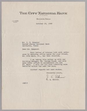 [Letter from J. A. Elkins to I. H. Kempner, October 19, 1948]