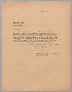 [Letter from I. H. Kempner to Eastern Air Lines, October 9, 1948]