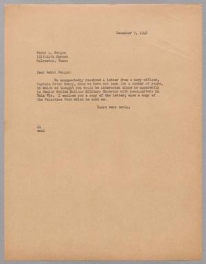 [Letter from I. H. Kempner to Rabbi L. Feigon, December 9, 1948]