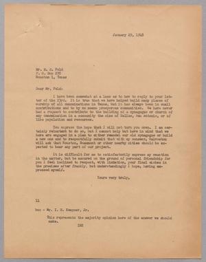 [Letter from I. H. Kempner to M. M. Feld, January 29, 1948]