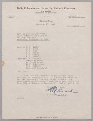[Letter from W. K. Menard to Gulf, Colorado and Santa Fe Railway Company, December 27, 1948]