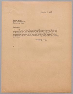 [Letter from I. H. Kempner to Galvez Motors, December 3, 1948]