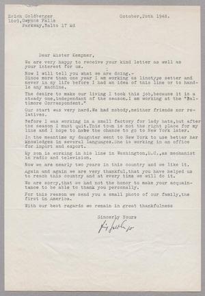 [Letter from Erich Goldberger to I. H. Kempner, October 20, 1948]
