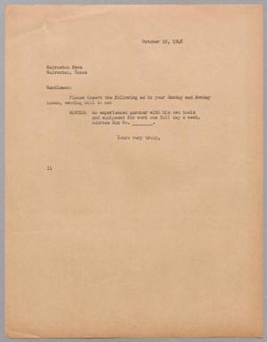 [Letter from I. H. Kempner to Galveston News, October 16, 1948]