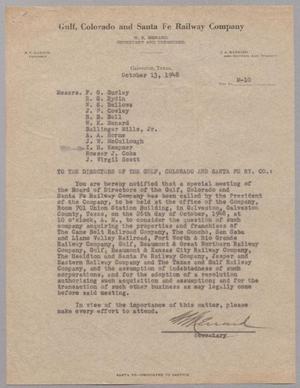 [Letter from Gulf, Colorado, and Santa Fe Railroad Company, October 13, 1948]