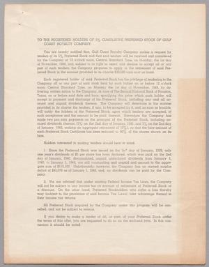 [Circular from the Gulf Coast Royalty Company to Stockholders, October 1, 1948]