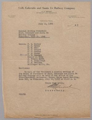 [Letter from Gulf, Colorado, and Santa Fe Railroad Company, July 13, 1948]