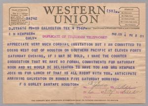 [Telegram from F. G. Gurley to I. H. Kempner, June 4, 1948]