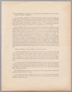 [{Letter from Wm. B. Baldy to the Stockholders of Gulf Coast Royalty Company, October 1, 1948]