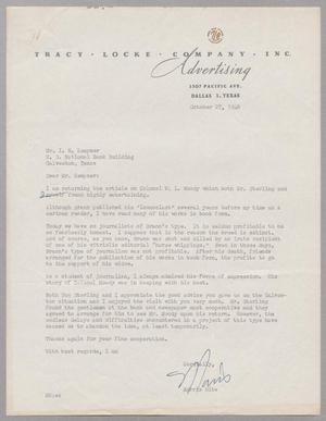 [Letter from Morris Hite to I. H. Kempner, October 27, 198]