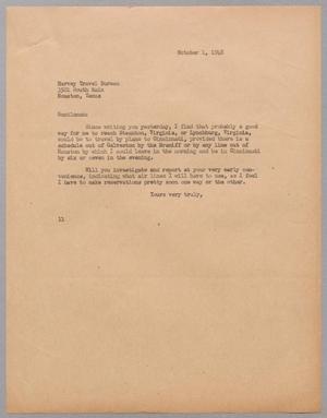 [Letter from I. H. Kempner to Harvey Travel Bureau, October 1, 1948]