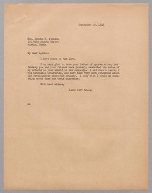 [Letter from Isaac H. Kempner to Lyndon B. Johnson, September 29, 1948]