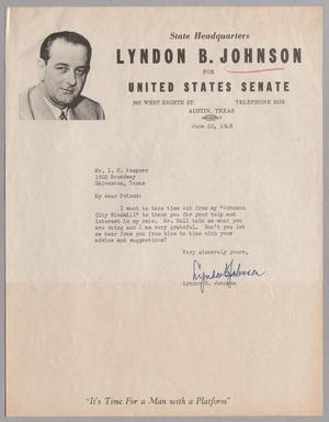 [Letter from Lyndon B. Johnson to Isaac H. Kempner, June 22, 1948]